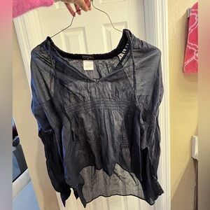 Chanel Navy Blue Silk Peasant Blouse